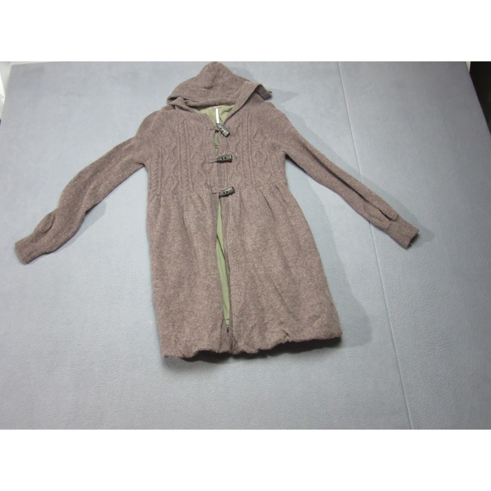 Free People Cardigan Women Small Brown Excellent Wool Cable Knit Hooded Toggle
